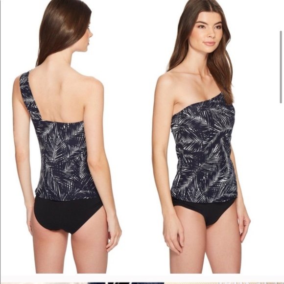 Michael Kors Palm Print Two Piece Tankini Bikini Bottoms Navy White One Shoulder - Picture 4 of 14